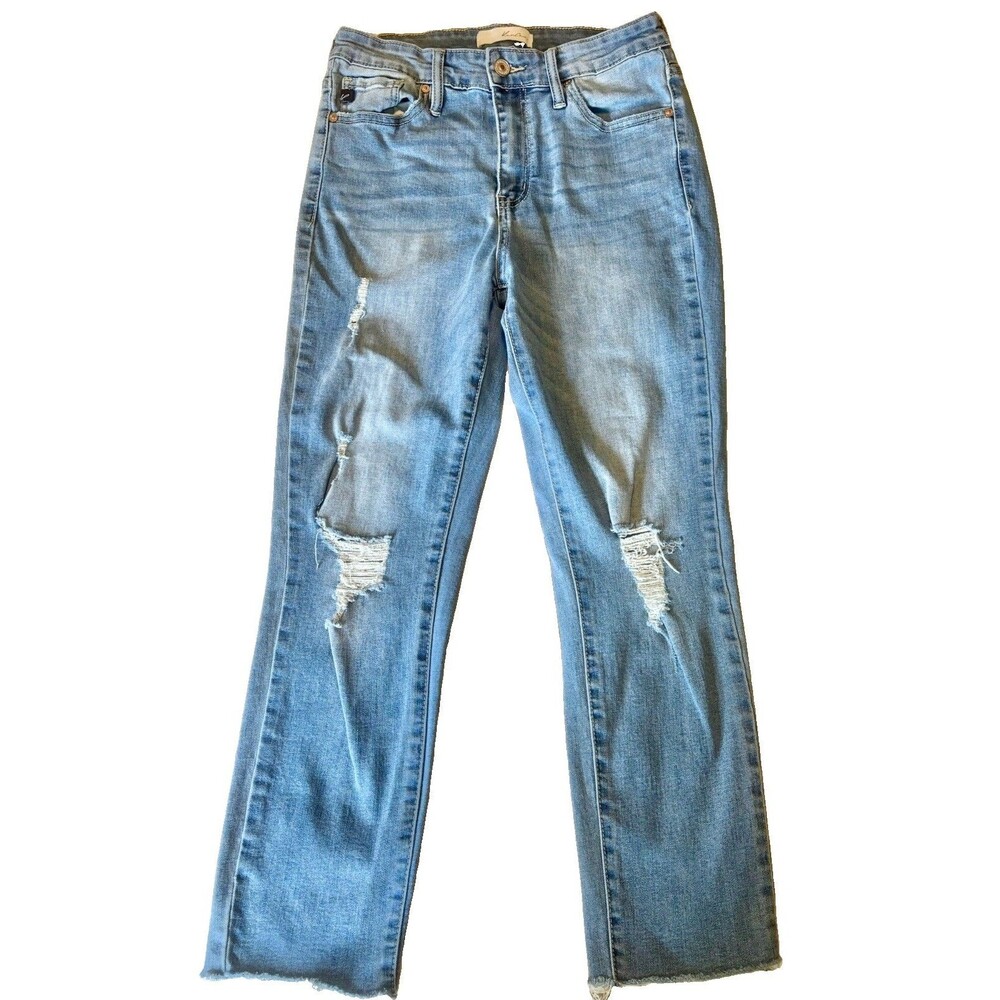 KanCan Estilo Light-wash Distressed Cropped Ankle Jeans Frayed Hem Womens Sz 28